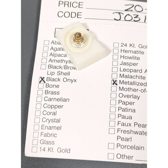 Vintage Karla Jordan Black Onyx Brass Copper Stacked Bead Dangle Pierced Earring - Picture 6 of 7